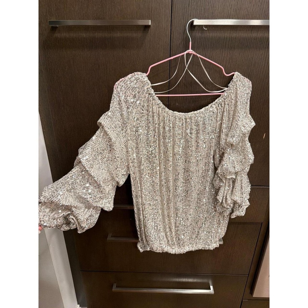 CeCe silver sequin blouse oversized women's L nwot